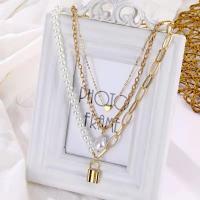 Multi Layer Necklace Zinc Alloy with Plastic Pearl with 2.95inch extender chain gold color plated multilayer & Unisex nickel lead & cadmium free Length Approx 20.08 Inch Sold By PC