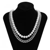 Mode-Multi-Layer-Halskette, Zinklegierung, mit Kunststoff Perlen, Doppelschicht & unisex, frei von Nickel, Blei & Kadmium, Länge ca. 16.54 ZollInch, verkauft von PC
