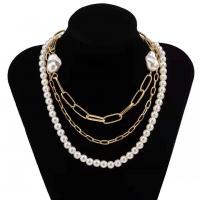 Mode-Multi-Layer-Halskette, Zinklegierung, mit Kunststoff Perlen, plattiert, mehrschichtig & unisex, keine, frei von Nickel, Blei & Kadmium, Länge:ca. 18.11 ZollInch, verkauft von PC