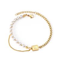 Edelstahl Schmuck Armband, mit Kunststoff Perlen, mit Verlängerungskettchen von 1.18inch, goldfarben plattiert, für Frau, Länge:ca. 7.09 ZollInch, verkauft von PC