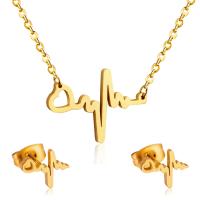 Fashion Stainless Steel Jewelry Sets Stud Earring & necklace Electrocardiographic plated for woman 32.5*22.5mm 10*7.5mm Length Approx 17.72 Inch Sold By Set