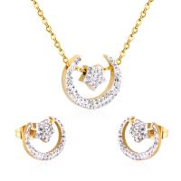 Fashion Stainless Steel Jewelry Sets Stud Earring & necklace Moon and Star plated micro pave cubic zirconia & for woman 17.8*15.5mm 7.9mm 13*11.5mm Length Approx 17.72 Inch Sold By Set