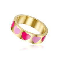 Enamel Stainless Steel Finger Ring, Heart, gold color plated, more colors for choice, 6mm, Sold By PC