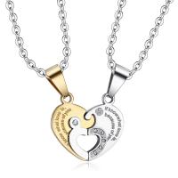 Couple Necklace Stainless Steel Heart plated 2 pieces & with rhinestone Length 21.65 Inch Sold By Set