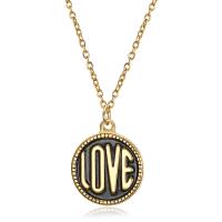 Stainless Steel Jewelry Necklace, Round, gold color plated, enamel, golden, 18x21mm, Length:17.32 Inch, Sold By PC