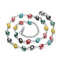 Evil Eye Jewelry Necklace, Stainless Steel, with 1.97 extender chain, silver color plated, fashion jewelry & enamel, multi-colored, Length:14.17 Inch, Sold By PC