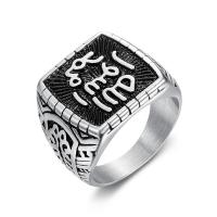 Stainless Steel Finger Ring, silver color plated, for man & enamel, silver color, 18x18mm, Sold By PC