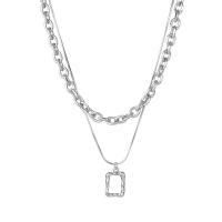 Stainless Steel Jewelry Necklace, 304 Stainless Steel, Square, Galvanic plating, Double Layer & for woman, silver color, 400+60mm,410+65mm, Sold By PC