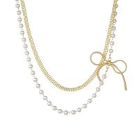 Zinc Alloy Jewelry Necklace with Plastic Pearl with 2.17 extender chain plated Double Layer & for woman nickel lead & cadmium free 340mm 300mm Sold By PC