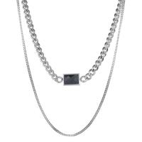 Collar de acero inoxidable de la joyería, con resina, con 1.97 extender cadena, chapado en color de plata, Doble capa & para mujer, plateado, 400mm,460mm, Vendido por UD