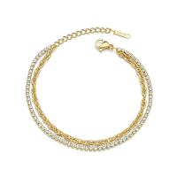 Stainless Steel Jewelry Bracelet with 1.97 extender chain plated for woman & with rhinestone 160mm 170mm Sold By PC