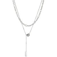 Stainless Steel Jewelry Necklace, 304 Stainless Steel, with 2.56 extender chain, Rectangle, Galvanic plating, fashion jewelry & for woman, silver color, 400mm,370mm, Sold By PC