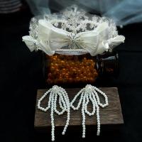 Conjuntos de joyería de aleación de zinc, corona & pendiente, con Gasa & paño & Perlas plásticas, hecho a mano, para novia & con diamantes de imitación, libre de níquel, plomo & cadmio, 14*7CM ; 5*8CM, Vendido por Set