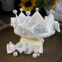 Jewelry Sets, crown & earring, Cloth, with Plastic Pearl, handmade, for bridal, white, 12*8CM ; 5*3cm, Sold By Set