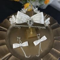 Tibetan Style Jewelry Sets, crown & earring, with Cloth & Crystal, silver color plated, for bridal, 15*9CM ; 7*12CM, Sold By Set