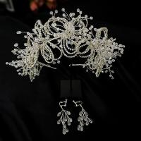 Crystal Jewelry Sets, Hair Band & earring, Tibetan Style, with Crystal, silver color plated, for bridal & with rhinestone, nickel, lead & cadmium free, 38*10CM ; 7.5*2CM, Sold By Set