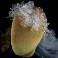 Stoff Braut Stirnschmuck, mit Kristall & Zinklegierung, handgemacht, für Braut, weiß, 150mm, verkauft von PC
