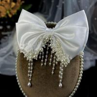 Cloth Bowkont Hair Clip, with Plastic Pearl, handmade, for bridal, more colors for choice, 230x140mm, Sold By PC