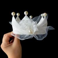 Diadèmes, tissu, avec perle de plastique, fait à la main, pour mariée, blanc, 100x80mm, Vendu par PC