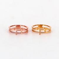 Titanium Čelik Finger Ring, Križ, pozlaćen, različite veličine za izbor & za žene & s Rhinestone & šupalj, više boja za izbor, Veličina:5-9, Prodano By PC