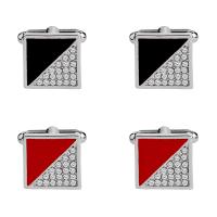Cufflinks, Tibetan Style, platinum color plated, for man & enamel & with rhinestone, more colors for choice, 17x17mm, Sold By Pair