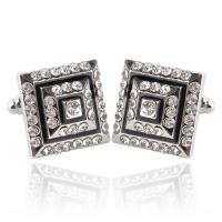 Cufflinks, Tibetan Style, platinum color plated, for man & enamel & with rhinestone, 19x19mm, Sold By Pair