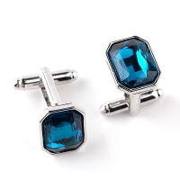 Cufflinks, Tibetan Style, platinum color plated, for man & with rhinestone, blue, 12x17mm, Sold By Pair