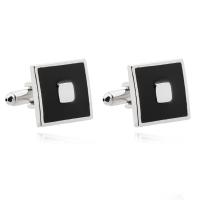 Cufflinks, Tibetan Style, platinum color plated, for man & enamel, black, 17x17mm, Sold By Pair