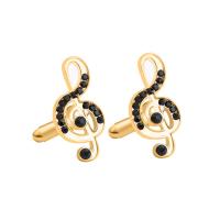 Cufflinks, Tibetan Style, Music Note, gold color plated, for man & with rhinestone, 18x25mm, Sold By Pair