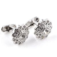 Cufflinks Zinc Alloy Flower platinum color plated for man & with rhinestone Sold By Pair