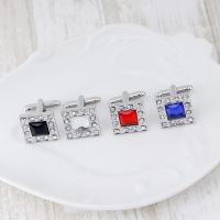 Cufflinks, Tibetan Style, platinum color plated, for man & with rhinestone, more colors for choice, 17x17mm, Sold By Pair
