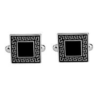Cufflinks, Tibetan Style, platinum color plated, for man & enamel, black, 18x18mm, Sold By Pair