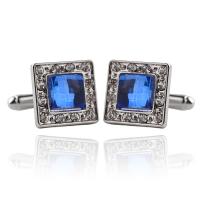 Cufflinks, Tibetan Style, platinum color plated, for man & with rhinestone, 16x16mm, Sold By Pair