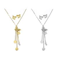 Fashion Stainless Steel Jewelry Sets Stud Earring & necklace Butterfly plated for woman Length Approx 17 Inch Sold By Set