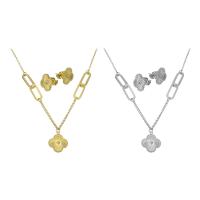 Fashion Stainless Steel Jewelry Sets Stud Earring & necklace Flower plated for woman Length Approx 18 Inch Sold By Set
