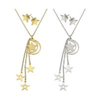 Fashion Stainless Steel Jewelry Sets Stud Earring & necklace Star plated for woman Length Approx 17 Inch Sold By Set