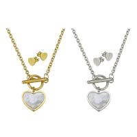 Fashion Stainless Steel Jewelry Sets Stud Earring & necklace with Shell Heart plated for woman 19*18mm 3mm 11*10mm Length Approx 19 Inch Sold By Set