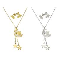 Fashion Stainless Steel Jewelry Sets Stud Earring & necklace with Shell Moon and Star plated for woman Length Approx 17 Inch Sold By Set
