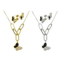 Fashion Stainless Steel Jewelry Sets, Stud Earring & necklace, with Shell, Butterfly, plated, for woman, more colors for choice, Length:Approx 21 Inch, Sold By Set