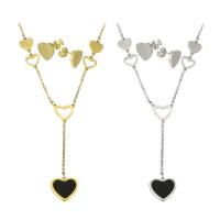 Fashion Stainless Steel Jewelry Sets Stud Earring & necklace with Acrylic Heart plated for woman Length Approx 19 Inch Sold By Set