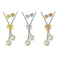 Fashion Stainless Steel Jewelry Sets, Stud Earring & necklace, with Plastic Pearl, Tree, plated, for woman, more colors for choice, Length:Approx 27 Inch, Sold By Set