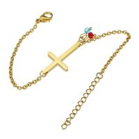 Stainless Steel Jewelry Bracelet, with Crystal, Cross, gold color plated, for woman, 32*16mm,2mm, Length:Approx 8.4 Inch, Sold By PC