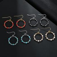 Natural Gemstone Earrings, 304 Stainless Steel, with Gemstone, stainless steel earring hook, Donut, Vacuum Plating, different materials for choice & for woman, more colors for choice, 23x35mm, Sold By Pair