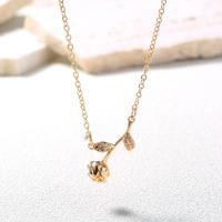 Cubic Zircon Micro Pave Brass Necklace, with Cubic Zirconia & Tibetan Style, with 1.97Inch extender chain, Rose, for woman, golden, nickel, lead & cadmium free, Length:Approx 16.93 Inch, Sold By PC