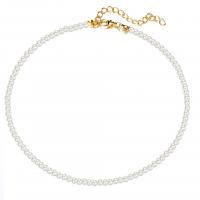 Plastic Pearl Necklace with Zinc Alloy with 1.97Inch extender chain Round gold color plated vintage & for woman white Length Approx 15.16 Inch Sold By PC