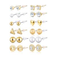 Zinc Alloy Stud Earring Set Stud Earring with Plastic Pearl plated vintage & for woman & faceted & with rhinestone nickel lead & cadmium free Approx Sold By Bag