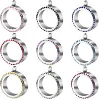 Floating Charms Pendant, 304 Stainless Steel, with Glass, Round, Vacuum Ion Plating, Unisex & with rhinestone, more colors for choice, 30mm, Sold By PC