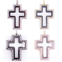 Floating Charms Pendant, Tibetan Style, with Glass, Cross, plated, Unisex & with rhinestone, more colors for choice, nickel, lead & cadmium free, 30x45x6mm, Sold By PC