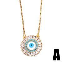 Evil Eye Jewelry Necklace, Brass, with Resin, with 1.97 extender chain, gold color plated, different styles for choice & micro pave cubic zirconia & enamel, golden, nickel, lead & cadmium free, 19x19mm, Length:17.72 Inch, Sold By PC