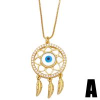 Evil Eye Jewelry Necklace, Brass, with Resin, with 1.97 extender chain, gold color plated, evil eye pattern & different styles for choice & micro pave cubic zirconia & enamel, golden, nickel, lead & cadmium free, 43x25mm, Length:16.93 Inch, Sold By PC